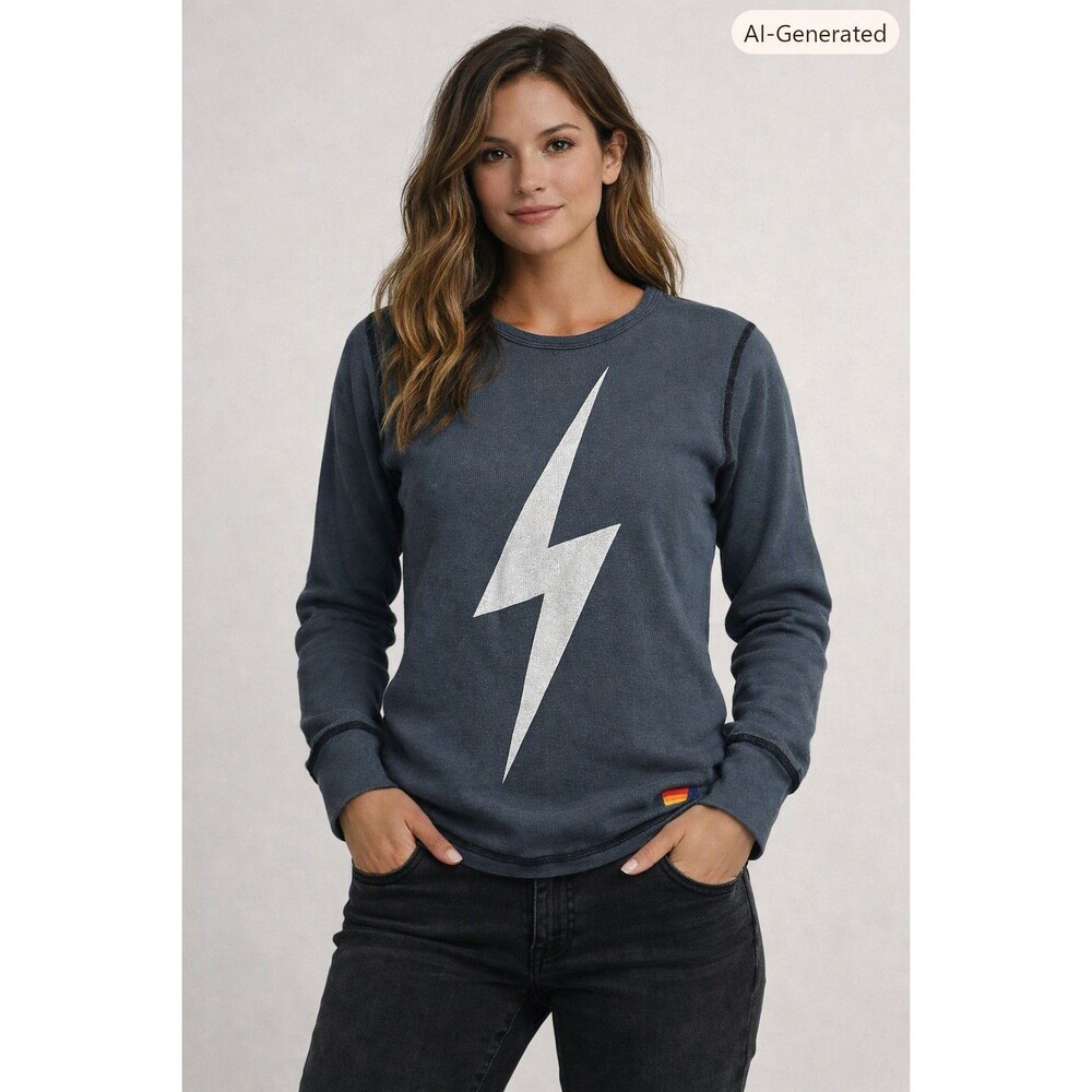 Aviator Nation Gray Womens Bolt Raglan Sweatshirt Top Pullover Sz M USA Made